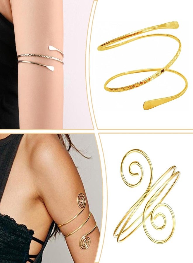 ADULLPONY 6 Pieces Gold Arm Cuff Jewelry Upper Arm Cuff Bracelets Bangle Adjustable Armband Set for Women - Image 4